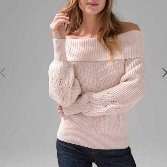 White House Black Market Sweaters - White House Black Market Off The Shoulder Cable Knit Sweater Large Pink Chic